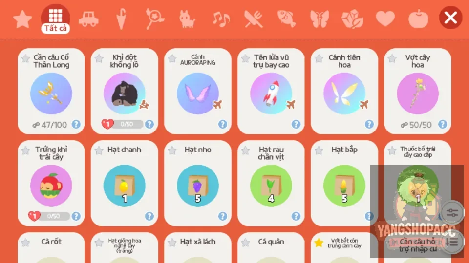 Cần Cổ Thần Long, 7k đá roll, pet khỉ, 2 cánh bay, tên lửa, vợt hoa. 3843kc,	4195k tiền sao,	61 vé
