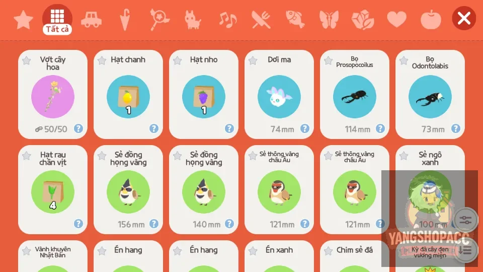 Vợt hoa, 1764kc,	637k tiền sao,	34 vé