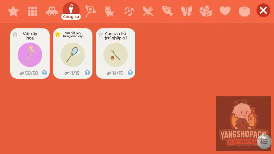 Vợt hoa, Nhiều bọ tím. 1523kc,	597k tiền sao,	15 vé